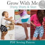All Sizes Grow with Me Shorty Shorts & Skort - PDF Apple Tree Sewing Pattern (bonus extended sizes included)